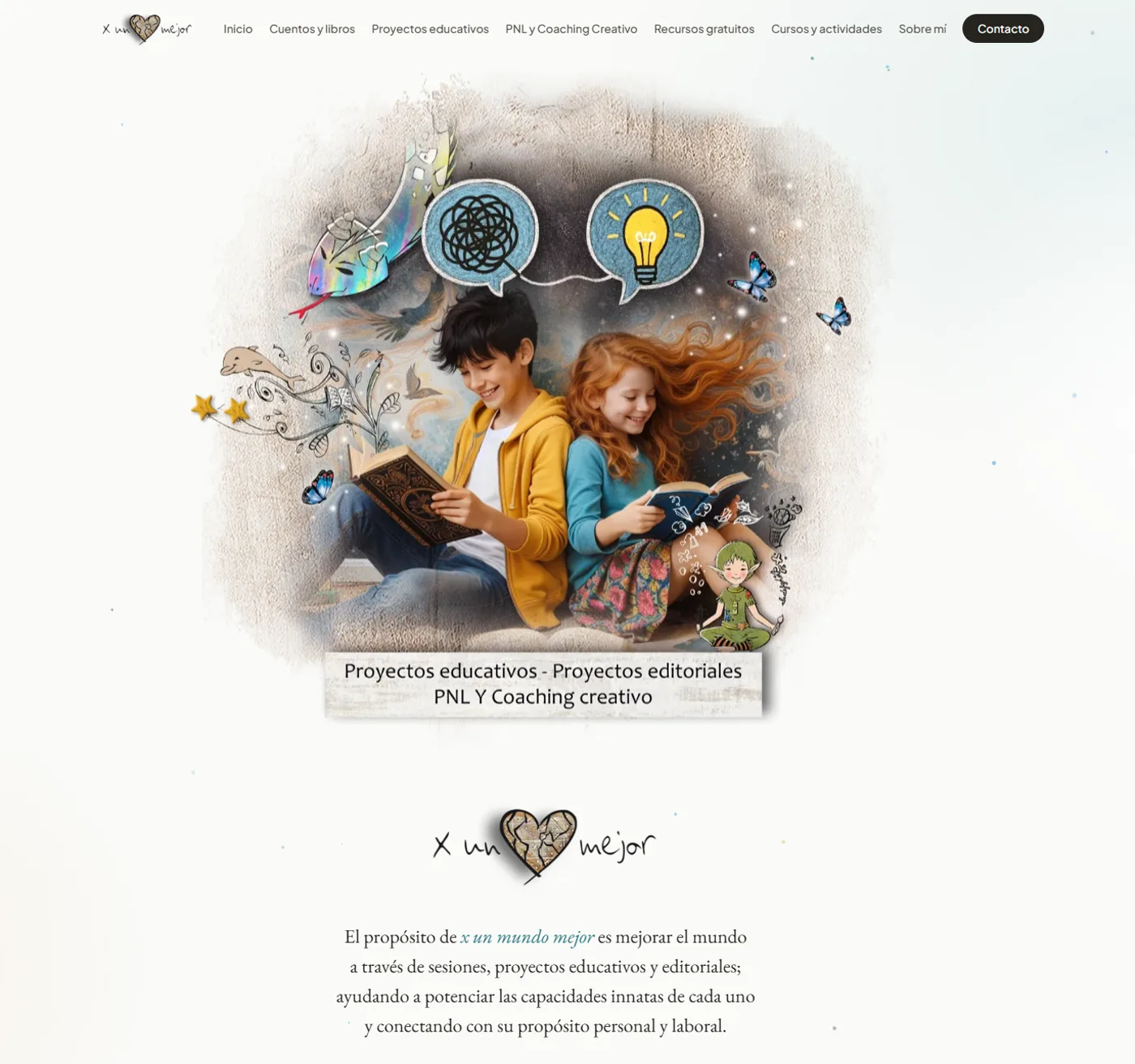 Web de x un mundo mejor — proyecto de educación emocional, PNL y coaching creativo desarrollado por MISTEREIA